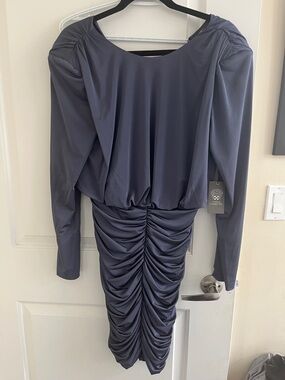 Vince Camuto Slate Navy Ruched Long-Sleeve Cocktail Dress